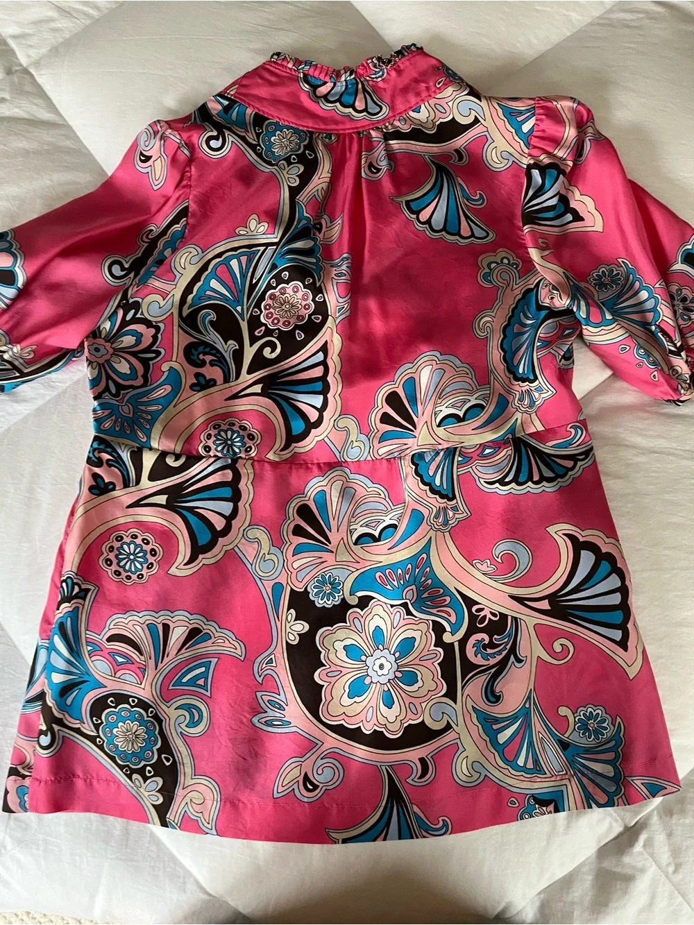 Banana Republic Pink Paisley-Print Ruffle V-Neck Blouse